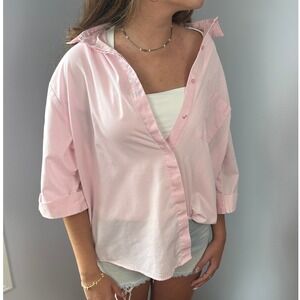 Vintage Diamond Hill Embroidered Button Down Shirt Pink 3/4 Sleeve Top